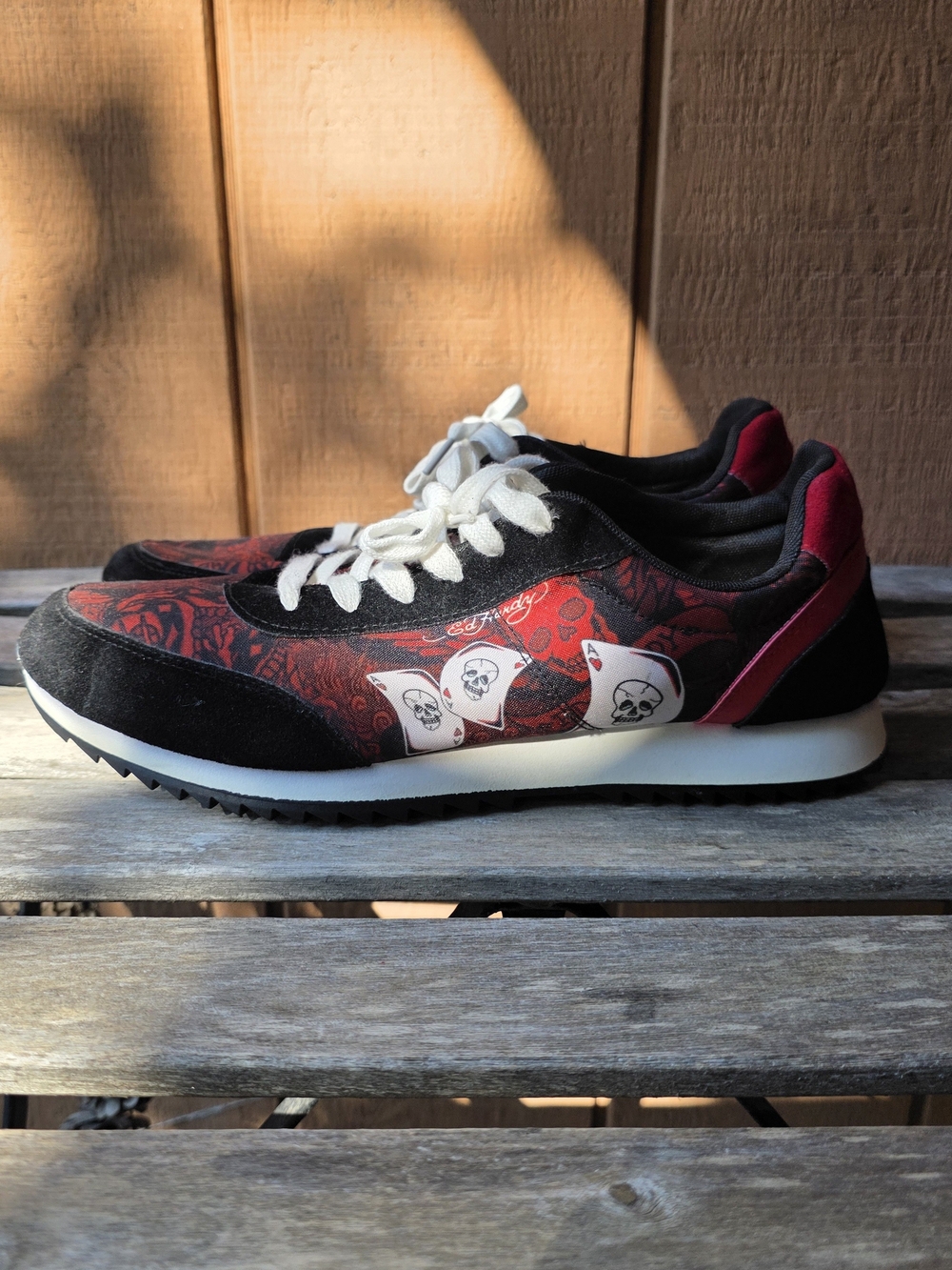 Ed Hardy Black & Red Playing Card Skull Graphic Sneakers